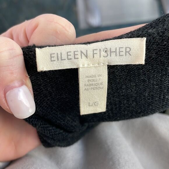 Eileen Fisher Black Cream Striped Tunic Sweater - Picture 4 of 6